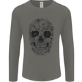 A Skull Made of Flowers Gothic Rock Biker Mens Long Sleeve T-Shirt Charcoal
