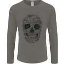 A Skull Made of Flowers Gothic Rock Biker Mens Long Sleeve T-Shirt Charcoal