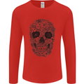 A Skull Made of Flowers Gothic Rock Biker Mens Long Sleeve T-Shirt Red