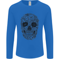 A Skull Made of Flowers Gothic Rock Biker Mens Long Sleeve T-Shirt Royal Blue