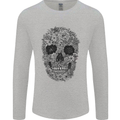 A Skull Made of Flowers Gothic Rock Biker Mens Long Sleeve T-Shirt Sports Grey