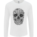 A Skull Made of Flowers Gothic Rock Biker Mens Long Sleeve T-Shirt White