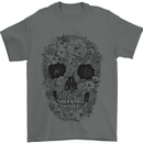 A Skull Made of Flowers Gothic Rock Biker Mens T-Shirt Cotton Gildan Charcoal