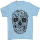 A Skull Made of Flowers Gothic Rock Biker Mens T-Shirt Cotton Gildan Light Blue