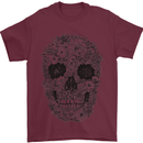 A Skull Made of Flowers Gothic Rock Biker Mens T-Shirt Cotton Gildan Maroon