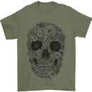 A Skull Made of Flowers Gothic Rock Biker Mens T-Shirt Cotton Gildan Military Green