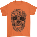 A Skull Made of Flowers Gothic Rock Biker Mens T-Shirt Cotton Gildan Orange