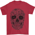 A Skull Made of Flowers Gothic Rock Biker Mens T-Shirt Cotton Gildan Red