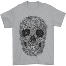 A Skull Made of Flowers Gothic Rock Biker Mens T-Shirt Cotton Gildan Sports Grey