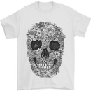 A Skull Made of Flowers Gothic Rock Biker Mens T-Shirt Cotton Gildan White