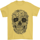 A Skull Made of Flowers Gothic Rock Biker Mens T-Shirt Cotton Gildan Yellow