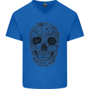 A Skull Made of Flowers Gothic Rock Biker Mens V-Neck Cotton T-Shirt Royal Blue