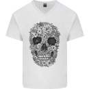 A Skull Made of Flowers Gothic Rock Biker Mens V-Neck Cotton T-Shirt White