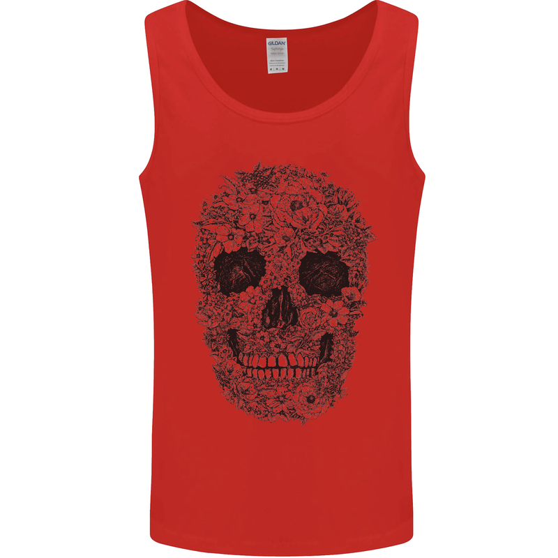 A Skull Made of Flowers Gothic Rock Biker Mens Vest Tank Top Red