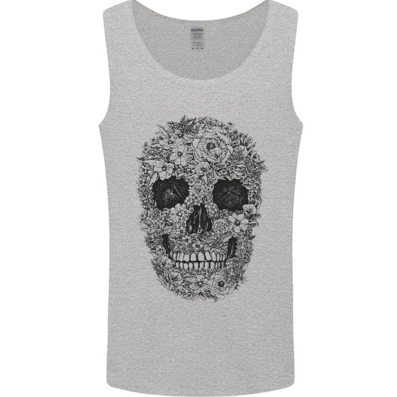 A Skull Made of Flowers Gothic Rock Biker Mens Vest Tank Top Sports Grey