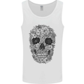 A Skull Made of Flowers Gothic Rock Biker Mens Vest Tank Top White
