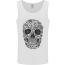 A Skull Made of Flowers Gothic Rock Biker Mens Vest Tank Top White