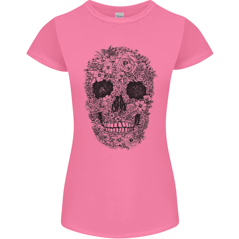 A Skull Made of Flowers Gothic Rock Biker Womens Petite Cut T-Shirt Azalea