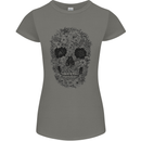 A Skull Made of Flowers Gothic Rock Biker Womens Petite Cut T-Shirt Charcoal
