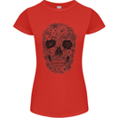 A Skull Made of Flowers Gothic Rock Biker Womens Petite Cut T-Shirt Red
