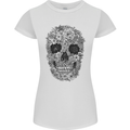 A Skull Made of Flowers Gothic Rock Biker Womens Petite Cut T-Shirt White