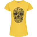 A Skull Made of Flowers Gothic Rock Biker Womens Petite Cut T-Shirt Yellow