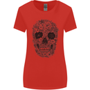 A Skull Made of Flowers Gothic Rock Biker Womens Wider Cut T-Shirt Red