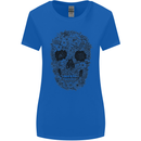 A Skull Made of Flowers Gothic Rock Biker Womens Wider Cut T-Shirt Royal Blue