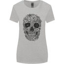 A Skull Made of Flowers Gothic Rock Biker Womens Wider Cut T-Shirt Sports Grey