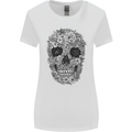 A Skull Made of Flowers Gothic Rock Biker Womens Wider Cut T-Shirt White