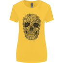 A Skull Made of Flowers Gothic Rock Biker Womens Wider Cut T-Shirt Yellow