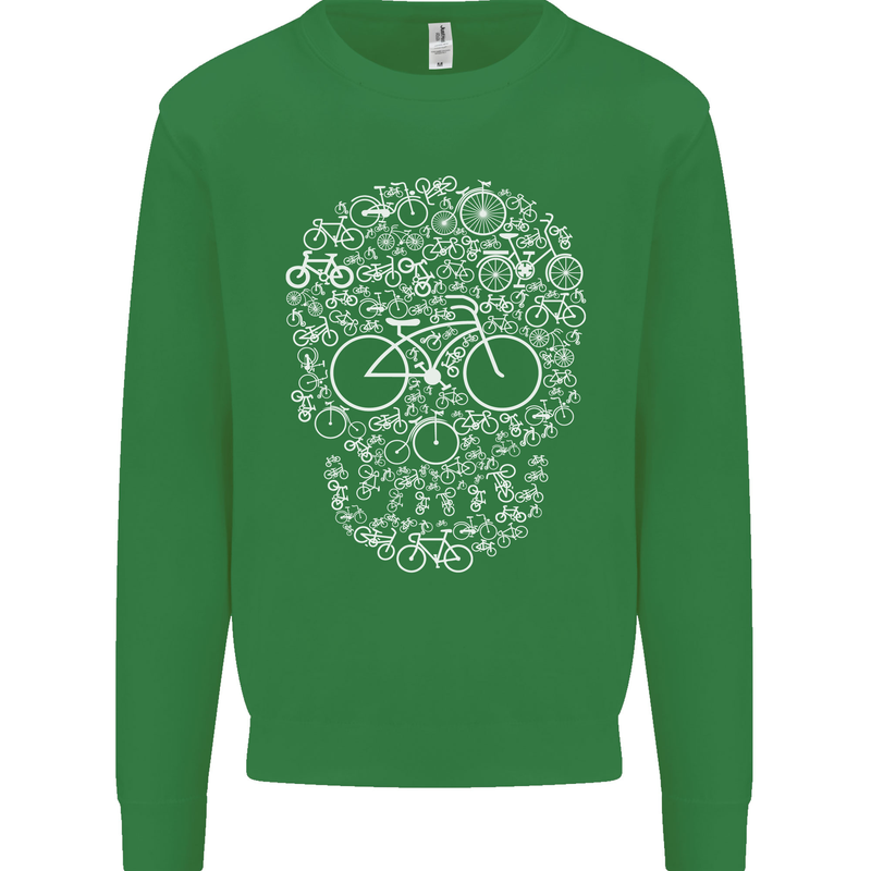 A Skull Made with Bicycles Cyclist Cycling Kids Sweatshirt Jumper Irish Green