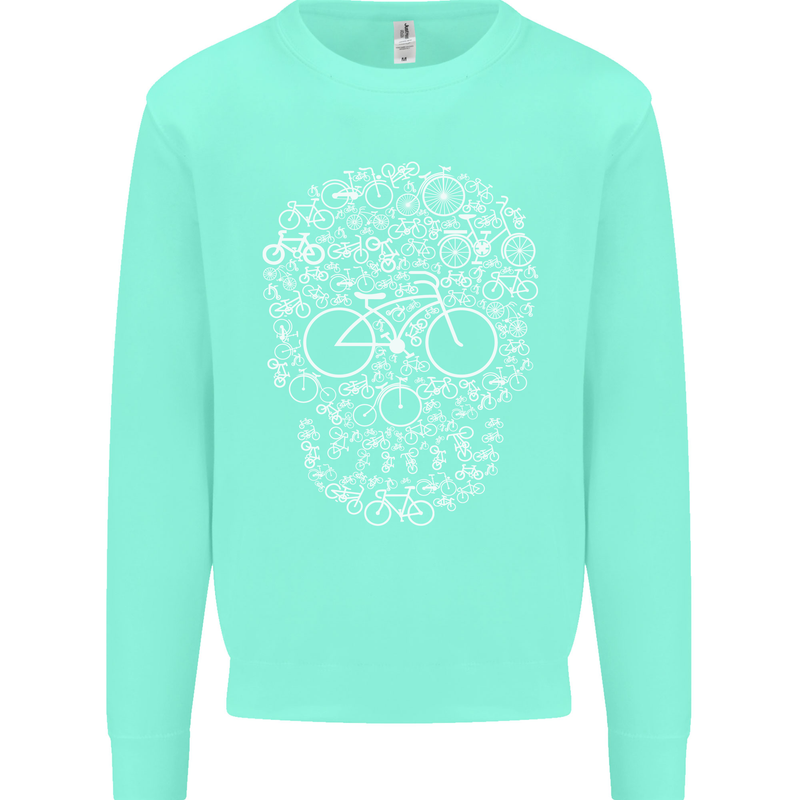 A Skull Made with Bicycles Cyclist Cycling Kids Sweatshirt Jumper Peppermint