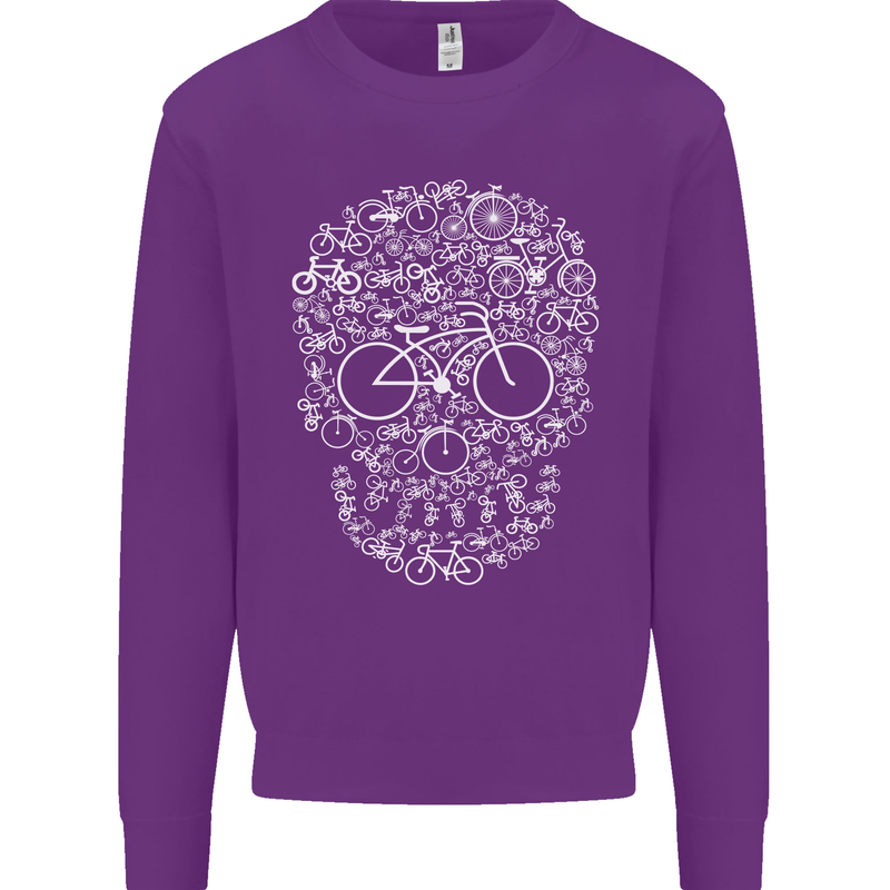 A Skull Made with Bicycles Cyclist Cycling Kids Sweatshirt Jumper Purple
