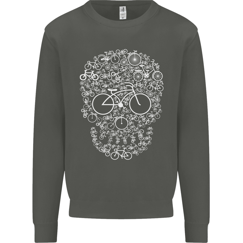 A Skull Made with Bicycles Cyclist Cycling Kids Sweatshirt Jumper Storm Grey