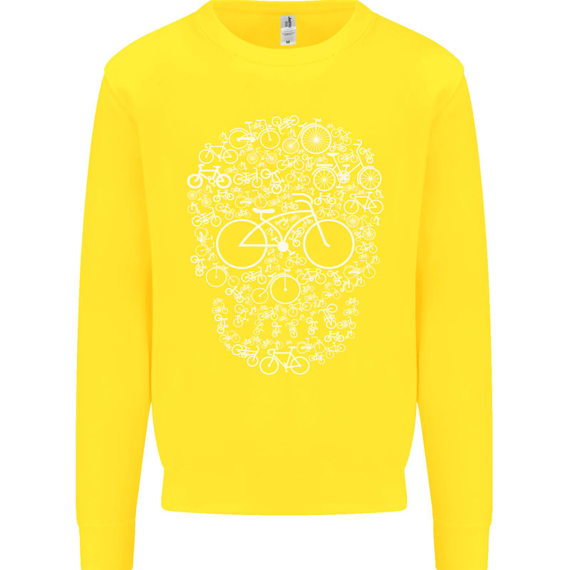 A Skull Made with Bicycles Cyclist Cycling Kids Sweatshirt Jumper Yellow