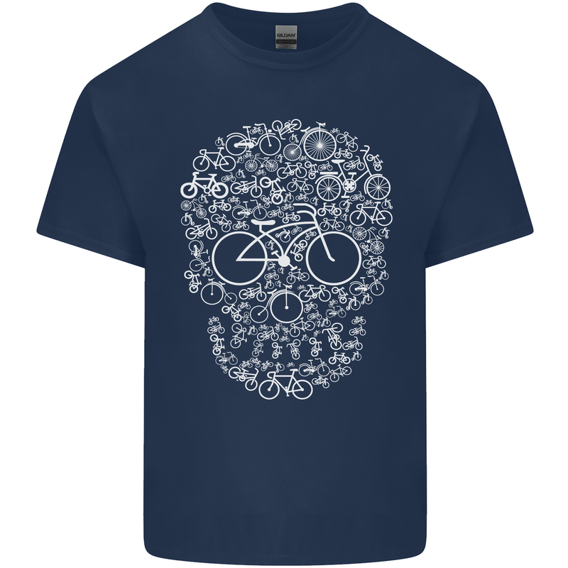 A Skull Made with Bicycles Cyclist Cycling Kids T-Shirt Childrens Navy Blue