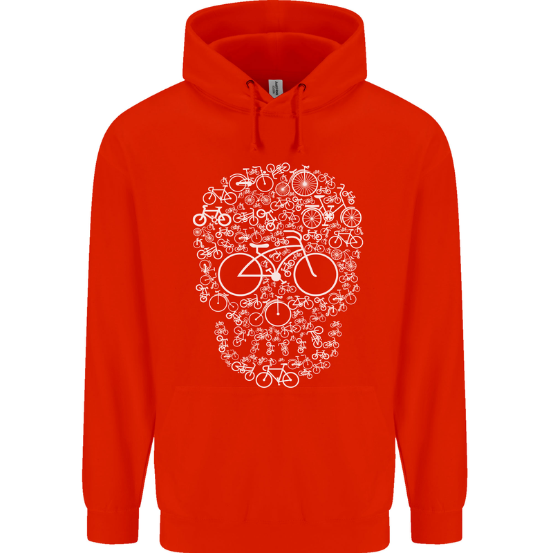 A Skull Made with Bicycles Cyclist Cycling Mens 80% Cotton Hoodie Bright Red