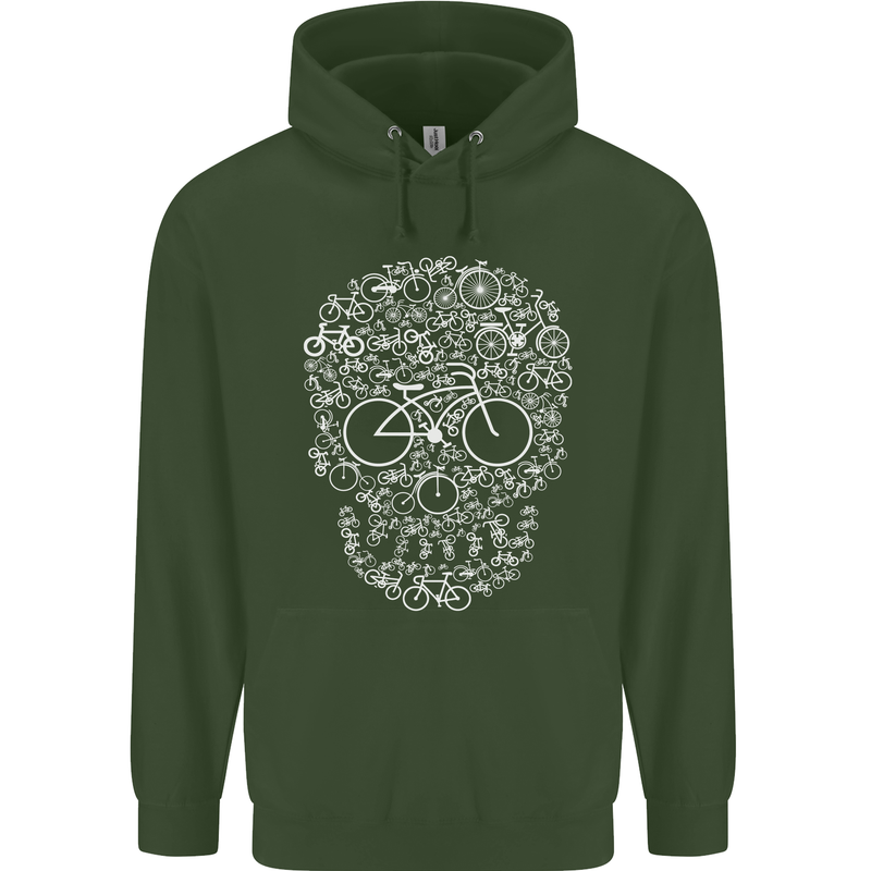 A Skull Made with Bicycles Cyclist Cycling Mens 80% Cotton Hoodie Forest Green