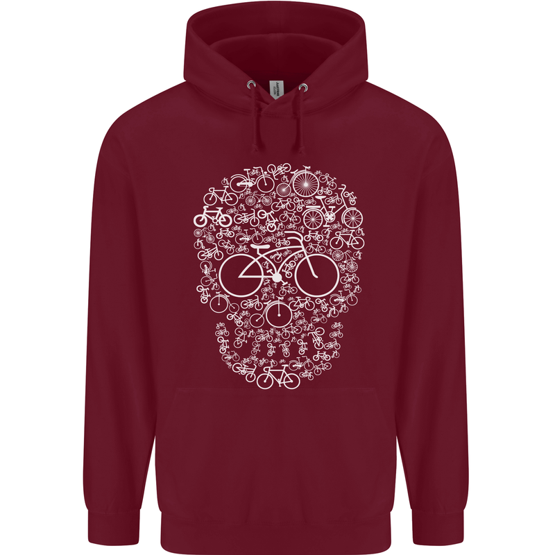 A Skull Made with Bicycles Cyclist Cycling Mens 80% Cotton Hoodie Maroon
