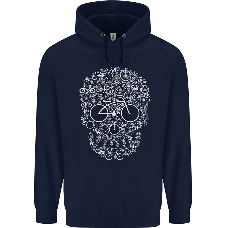 A Skull Made with Bicycles Cyclist Cycling Mens 80% Cotton Hoodie Navy Blue