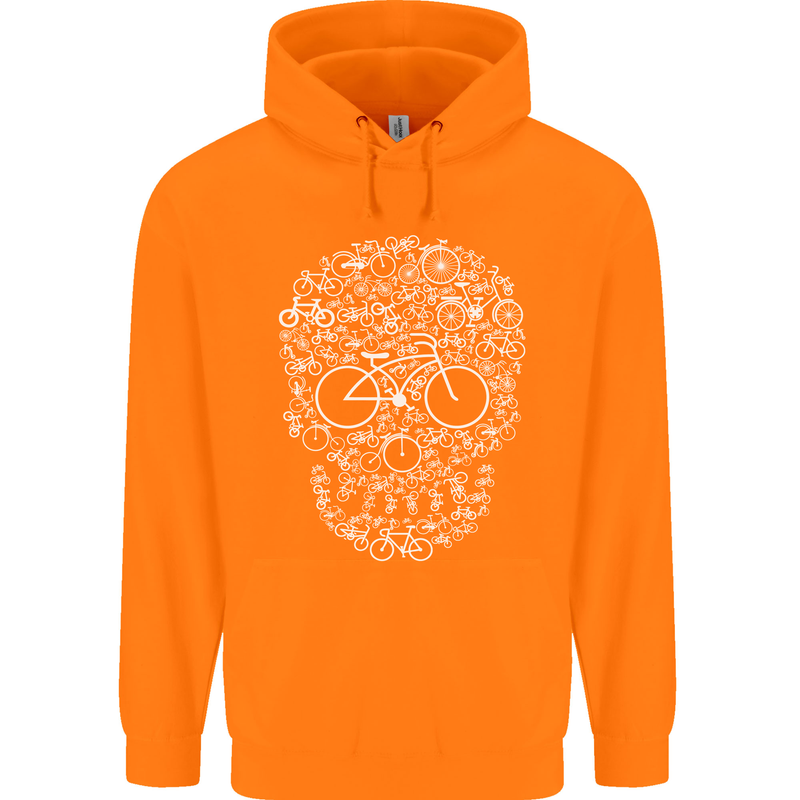 A Skull Made with Bicycles Cyclist Cycling Mens 80% Cotton Hoodie Orange