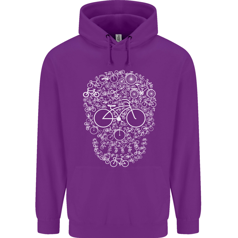 A Skull Made with Bicycles Cyclist Cycling Mens 80% Cotton Hoodie Purple