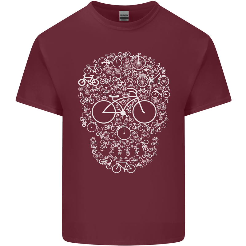 A Skull Made with Bicycles Cyclist Cycling Mens Cotton T-Shirt Tee Top Maroon