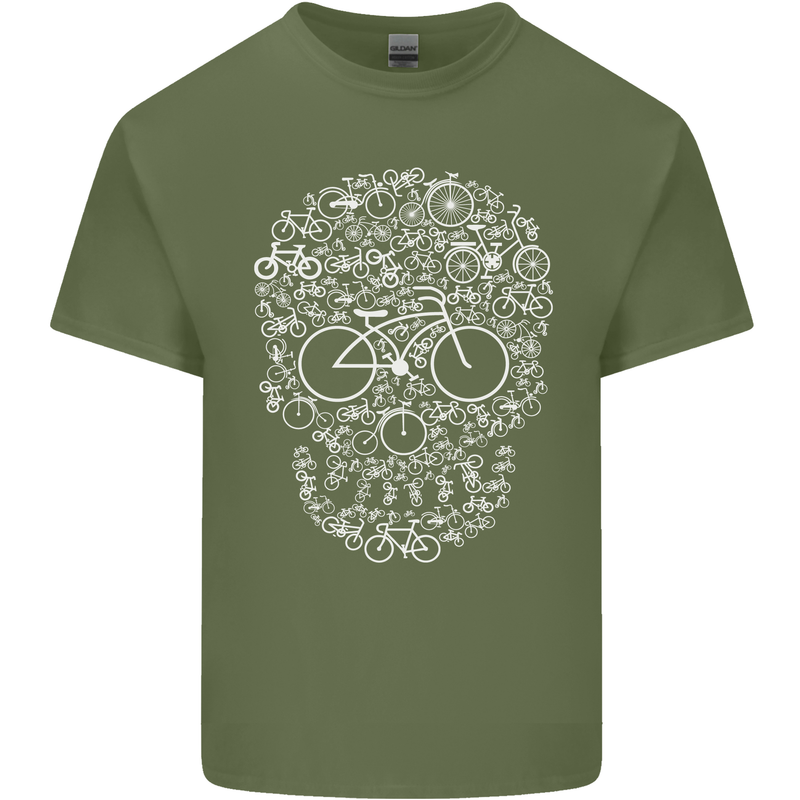 A Skull Made with Bicycles Cyclist Cycling Mens Cotton T-Shirt Tee Top Military Green