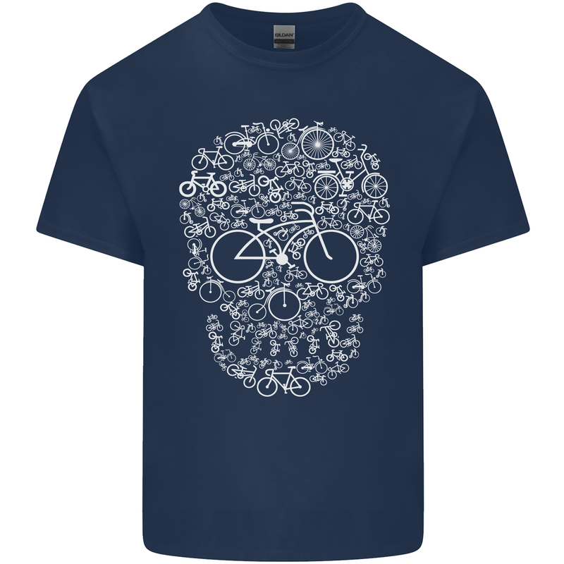 A Skull Made with Bicycles Cyclist Cycling Mens Cotton T-Shirt Tee Top Navy Blue