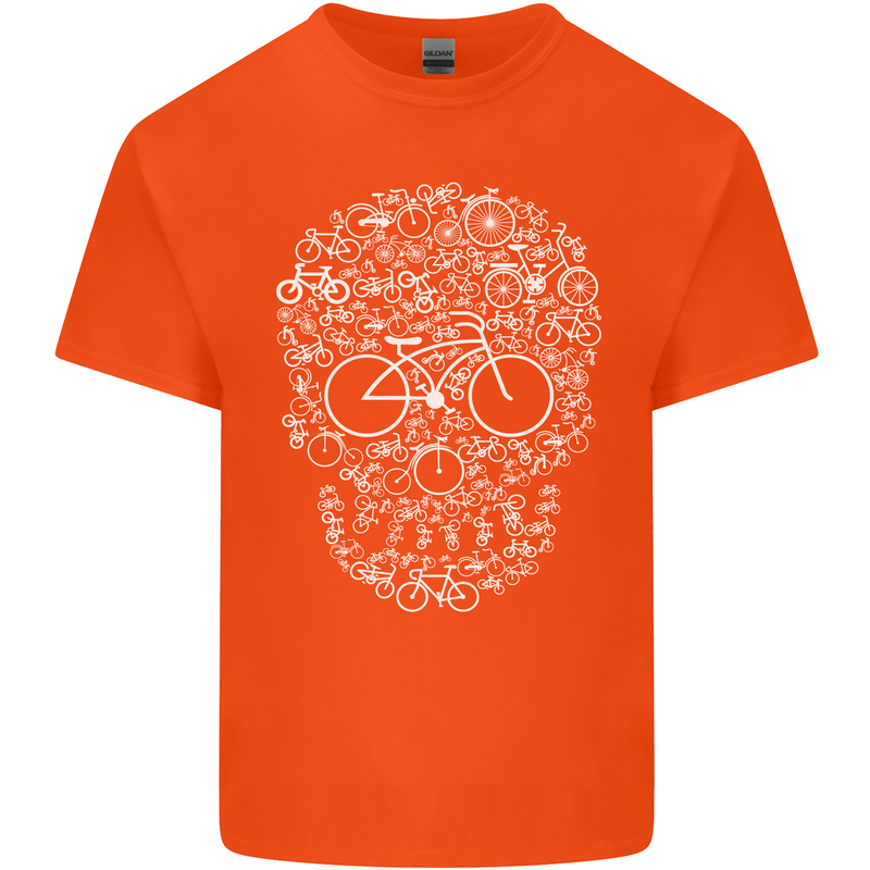A Skull Made with Bicycles Cyclist Cycling Mens Cotton T-Shirt Tee Top Orange