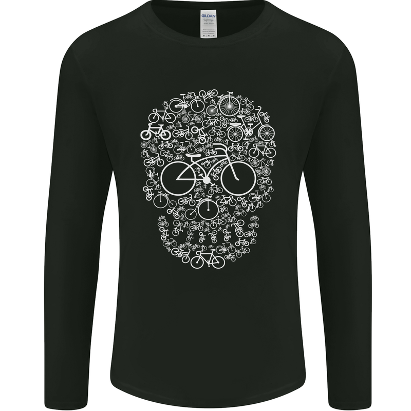 A Skull Made with Bicycles Cyclist Cycling Mens Long Sleeve T-Shirt Black