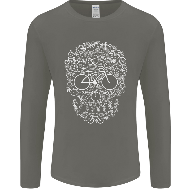 A Skull Made with Bicycles Cyclist Cycling Mens Long Sleeve T-Shirt Charcoal
