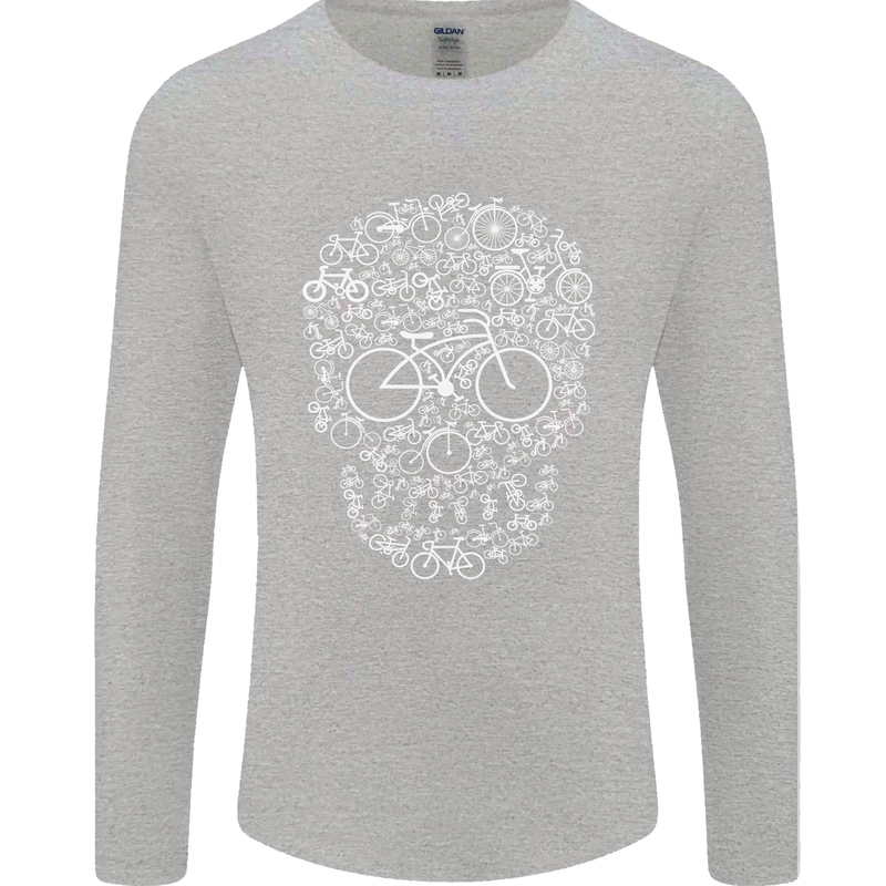 A Skull Made with Bicycles Cyclist Cycling Mens Long Sleeve T-Shirt Sports Grey
